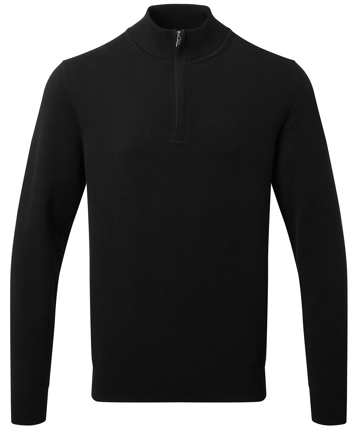Asquith & Fox Men's cotton blend ¼ zip sweater in Black, front view