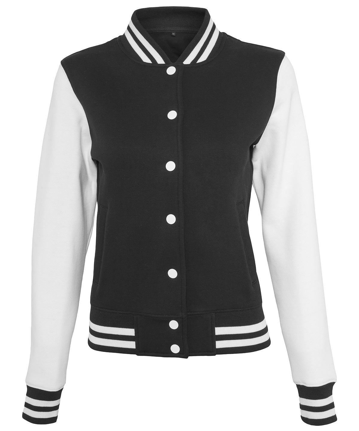 Build Your Brand Women's sweat college jacket in Black/White, image 3
