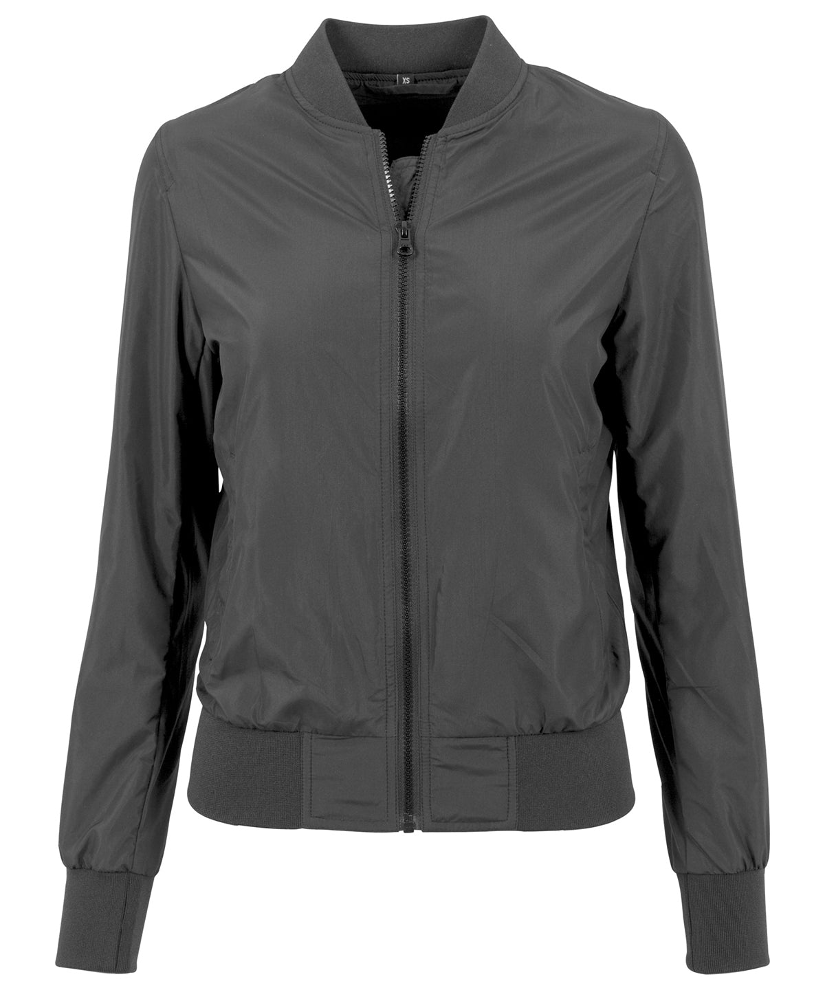 Build Your Brand Women's Light bomber jacket in Black, front view