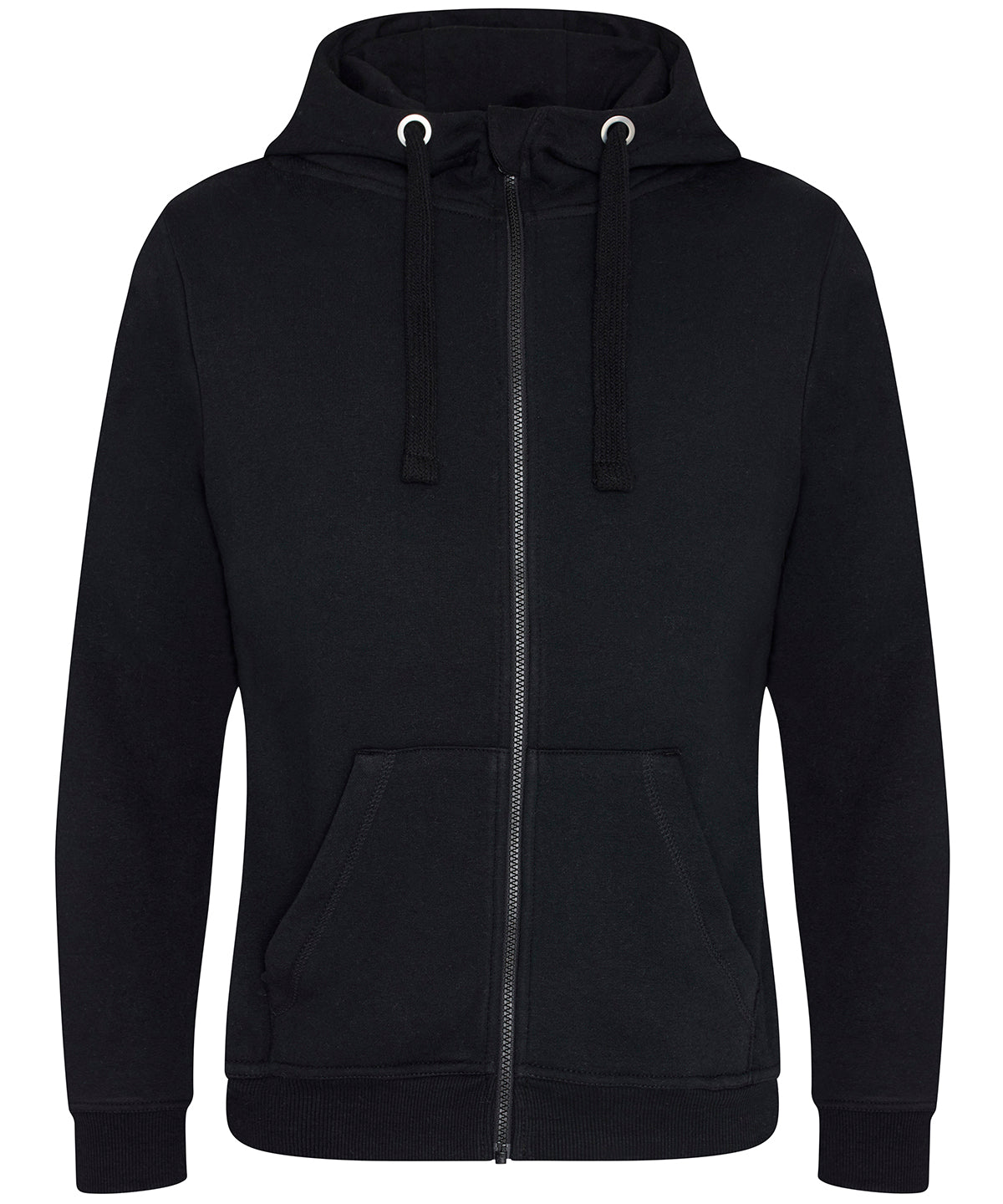 AWDis Just Hoods Heavyweight zoodie in Jet Black, front view