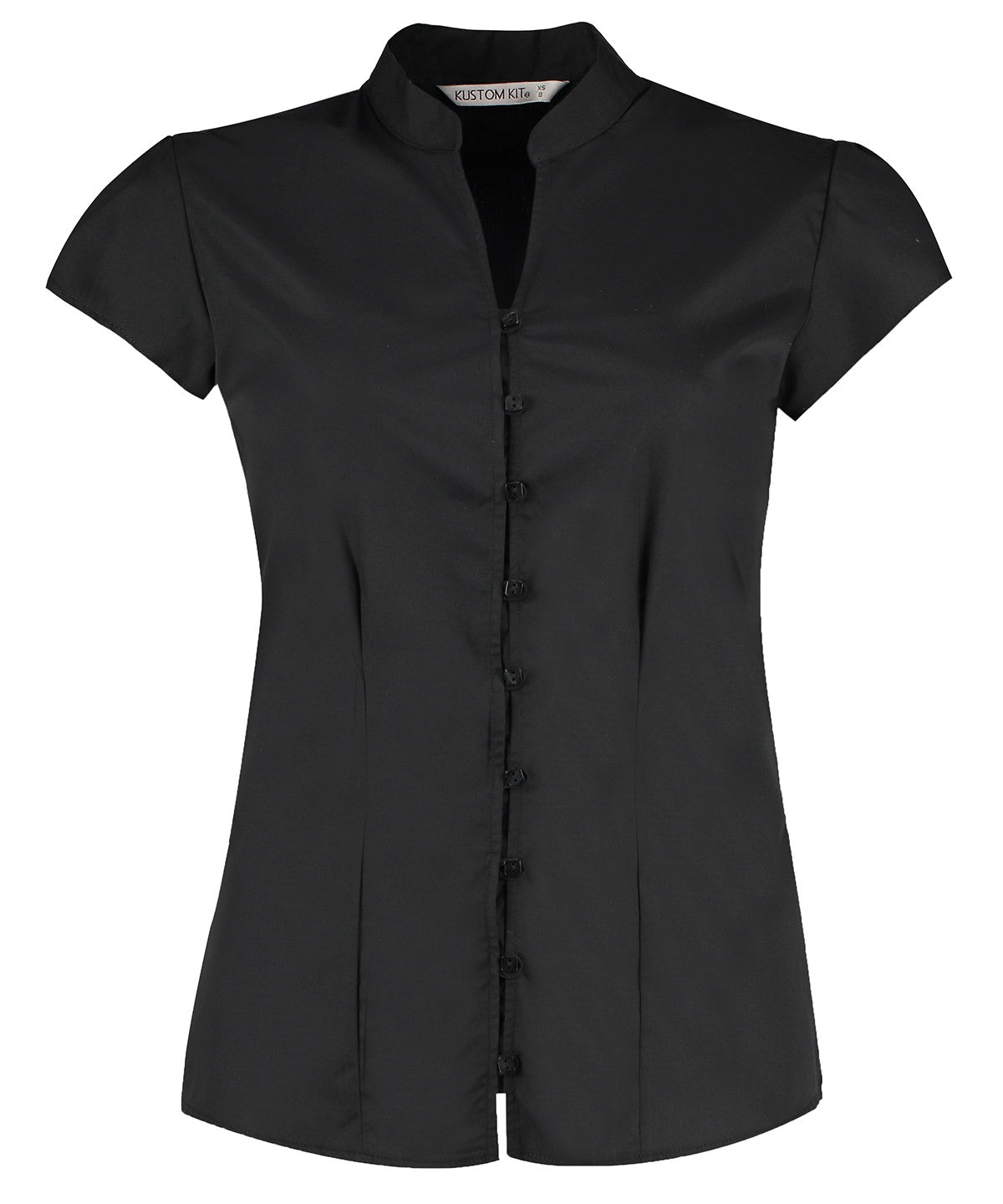 Kustom Kit Women's continental blouse mandarin collar cap sleeve (tailored fit), image 2