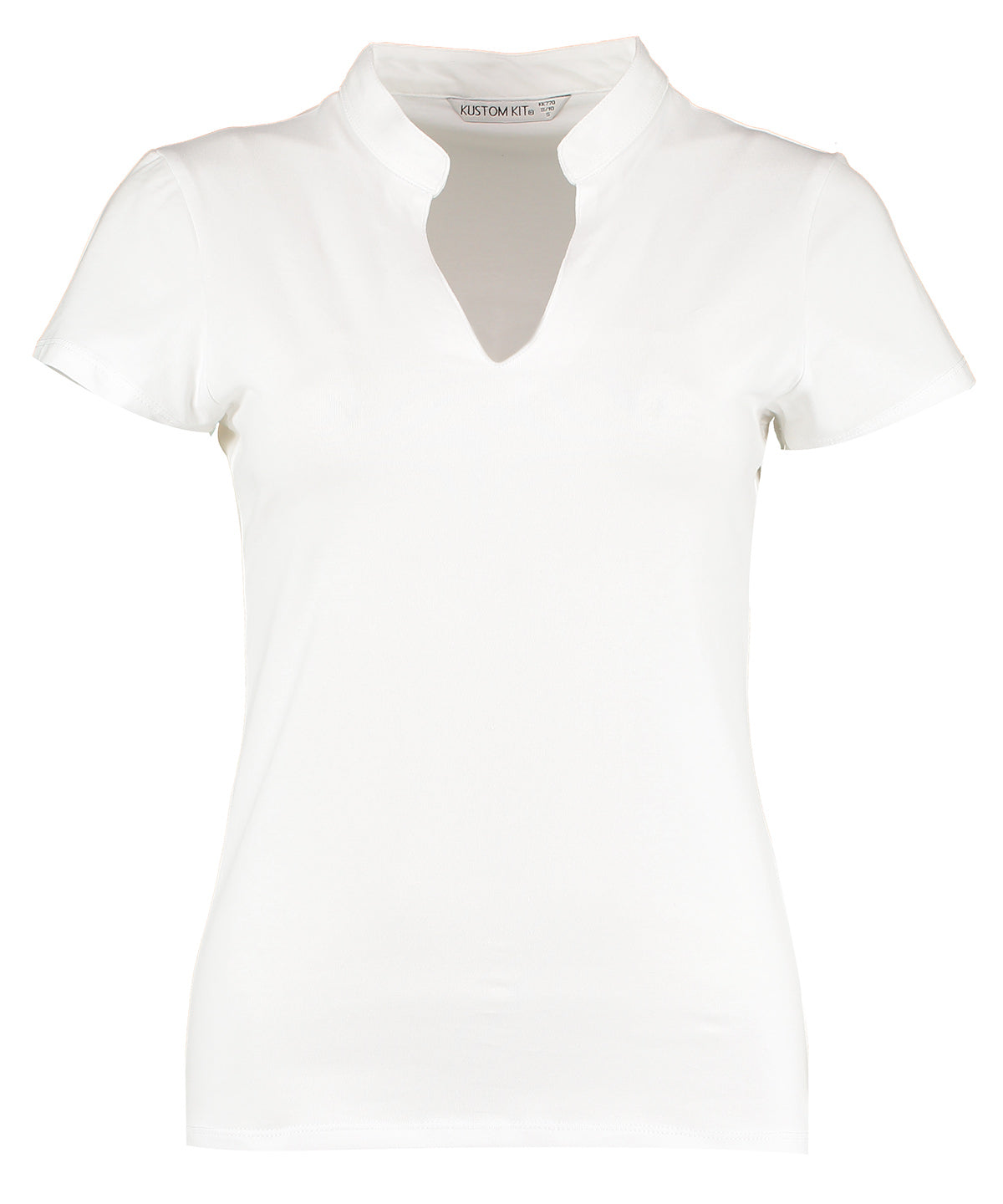 Kustom Kit Women's corporate short-sleeved top v-neck mandarin collar (regular fit), image 3