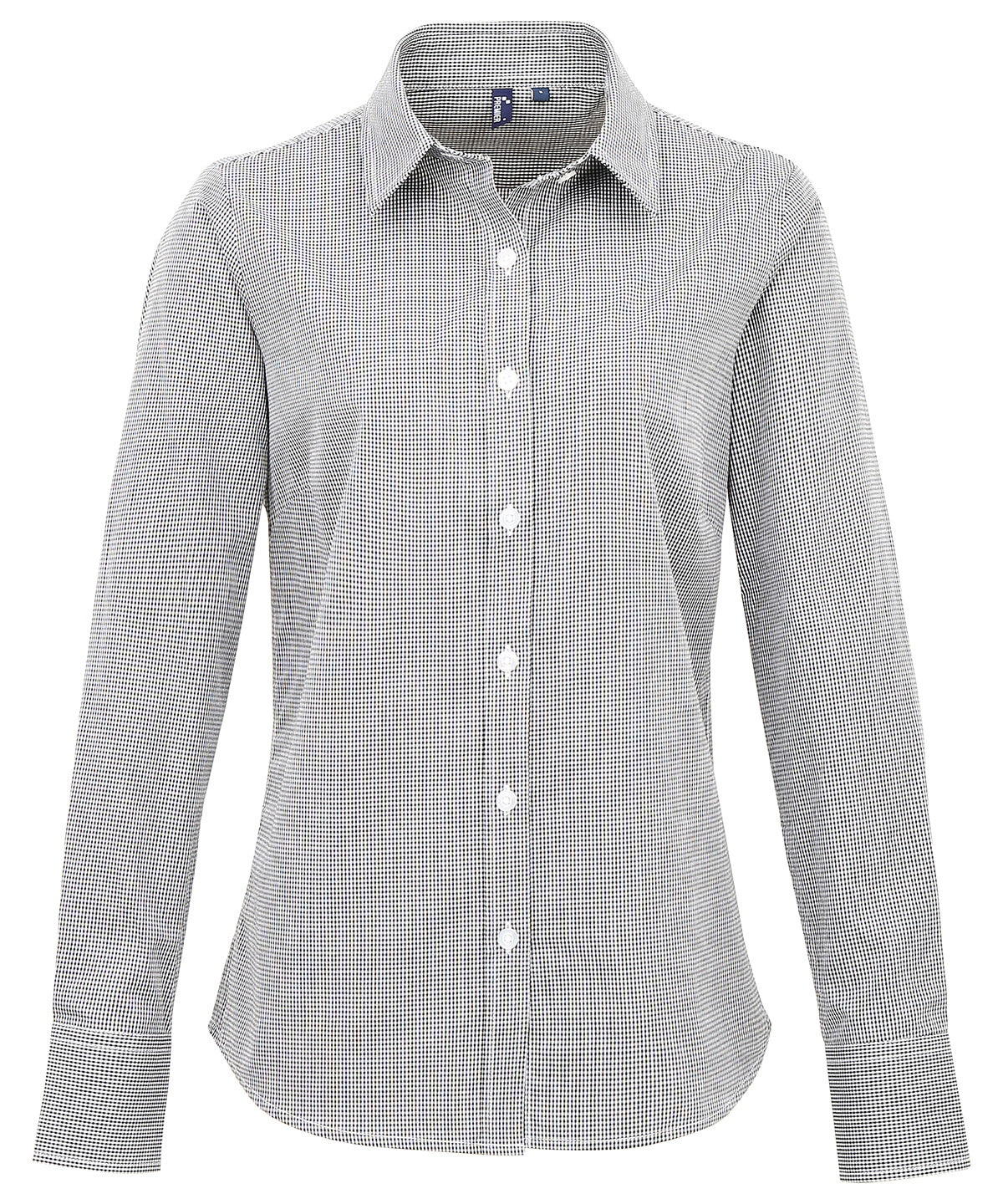 Premier Women's Microcheck (Gingham) long sleeve cotton shirt, image 3