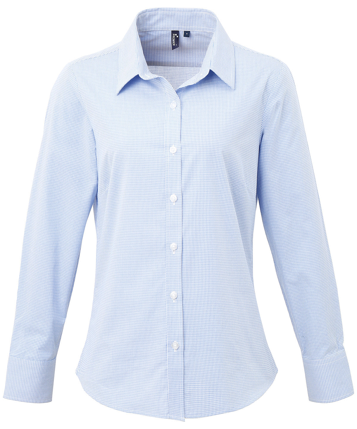 Premier Women's Microcheck (Gingham) long sleeve cotton shirt, main product image
