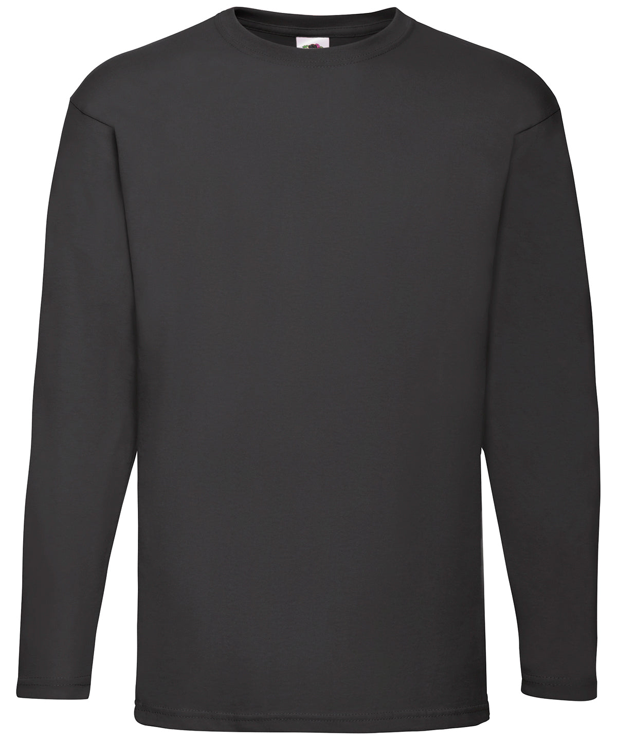 Fruit of the Loom Valueweight long sleeve T in Black, front view