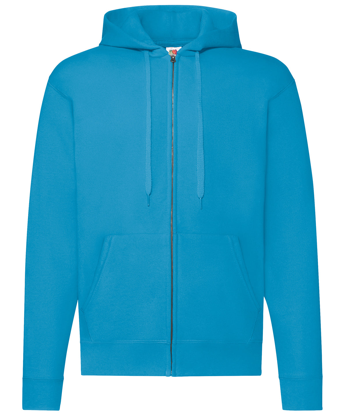 Fruit of the Loom Classic 80/20 hooded sweatshirt jacket in Azure Blue, front view