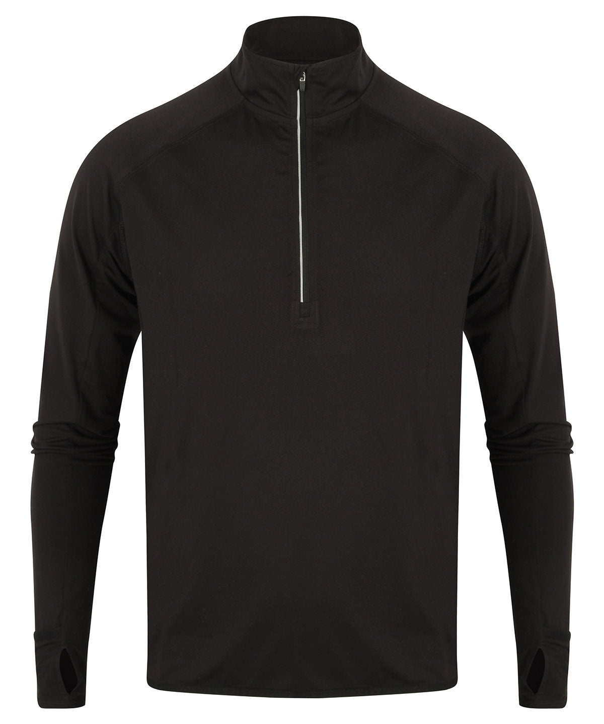 Tombo Long-sleeved ¼ zip top in Black, front view