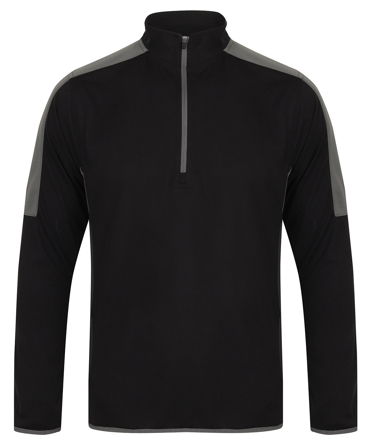 Finden & Hales ¼ zip mid-layer with contrast panelling in Black/Gunmetal Grey, front view