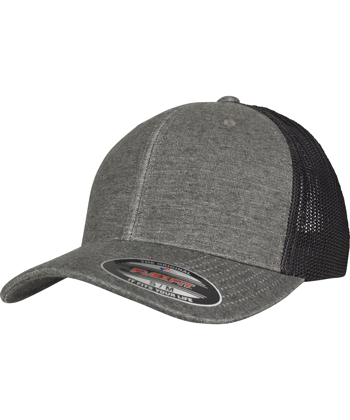 Flexfit by Yupoong Retro trucker melange cap in Khaki/Black Mesh, image 2