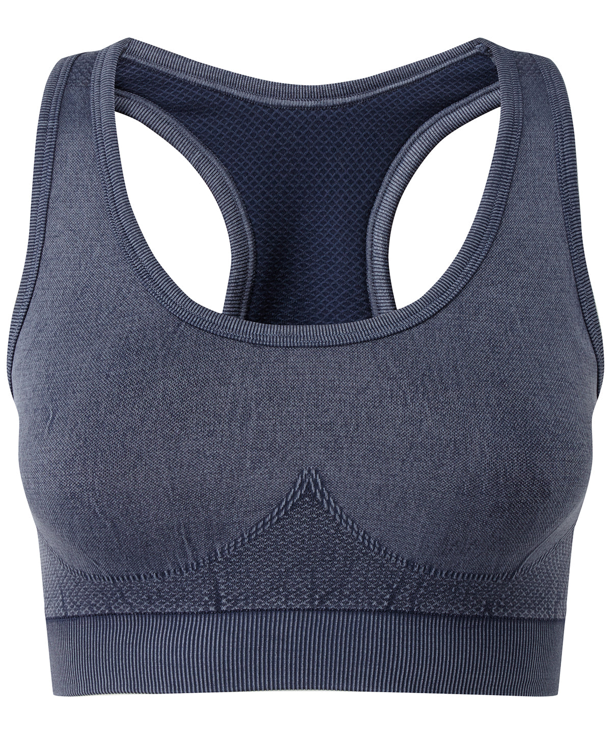 TriDri Seamless 3D fit" multi-sport sculpt bra top denim" in Indigo Denim, image 2