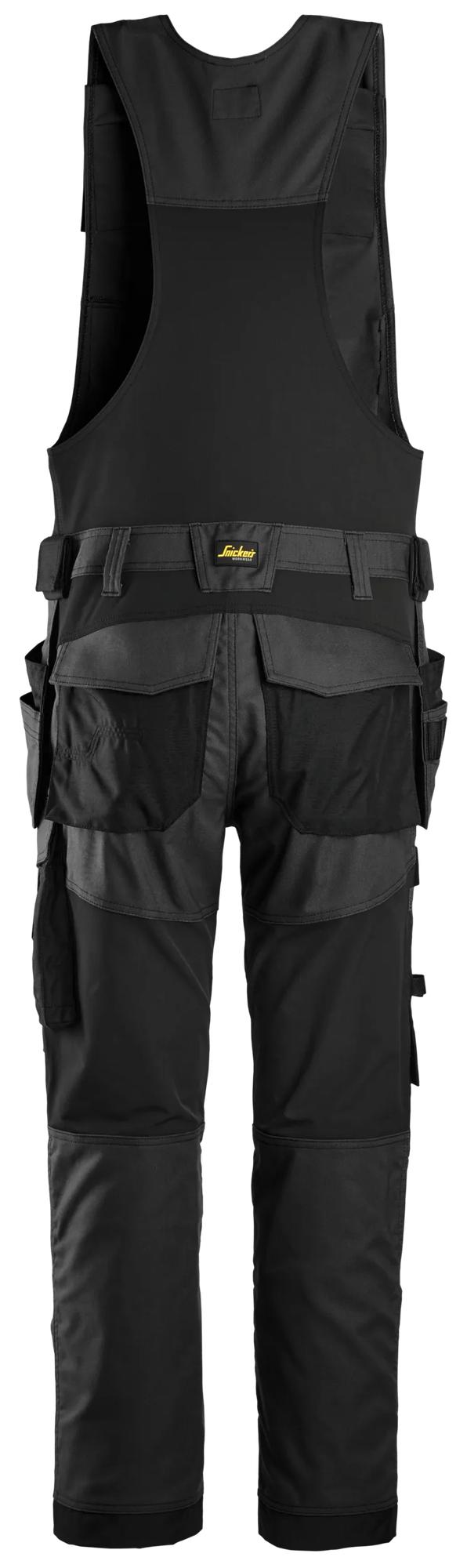 Snickers Workwear 6014 AllroundWork, Canvas Stretch One-piece Trousers Holster Pockets in Black/Black, back view