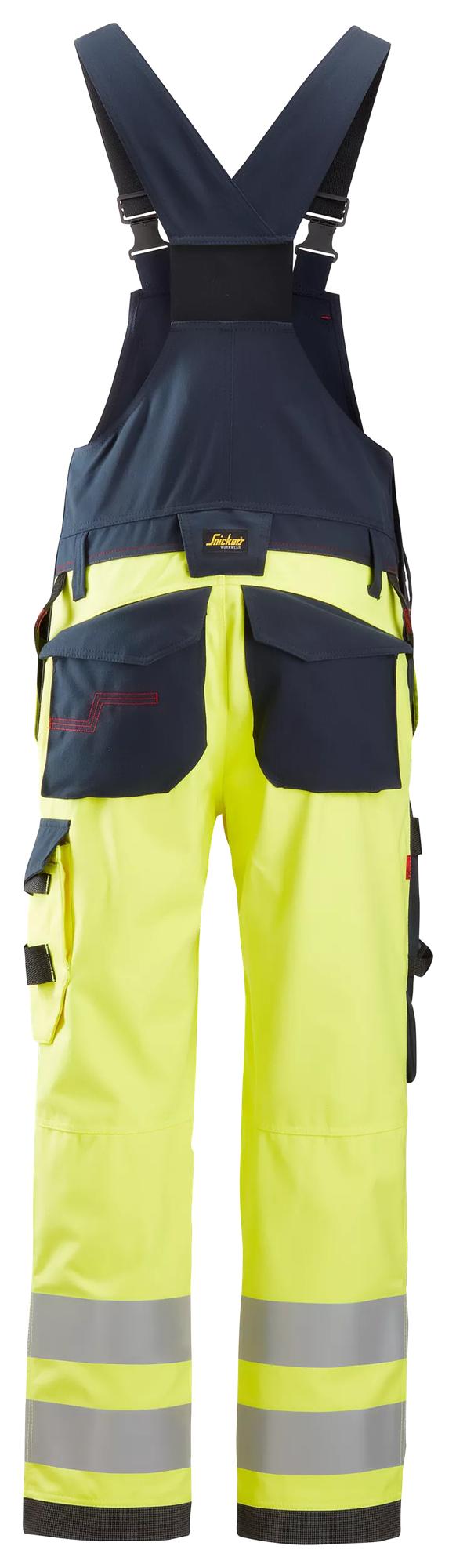 Snickers Workwear 6060 ProtecWork, Bib & Brace Trousers, High-Vis Class 2 in Hi-Vis Yellow/Navy, back view