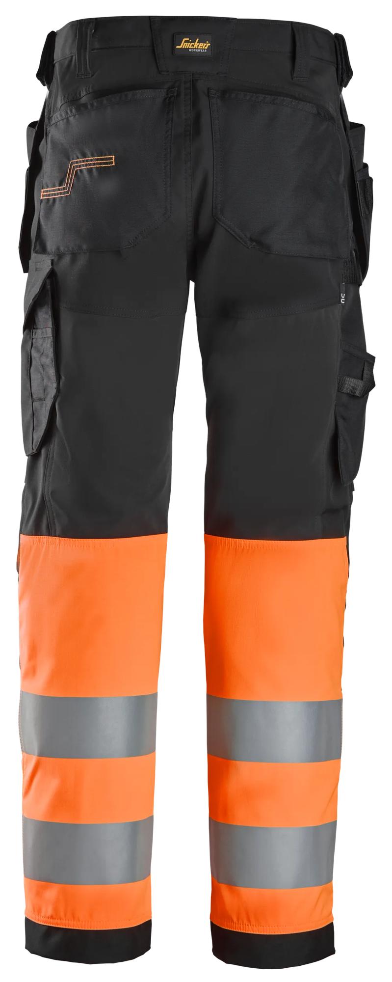 Snickers Workwear 6239 High-Vis Class 1, Trousers Holster Pockets in Black/Hi-Vis Orange, back view