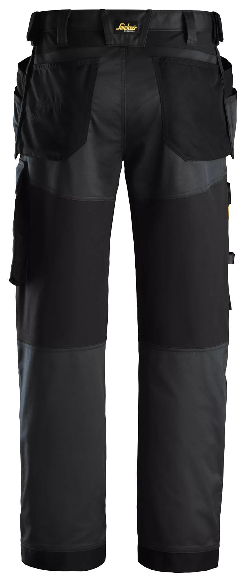 Snickers Workwear 6251 AllroundWork, Stretch Loose Fit Work Trousers Holster Pockets in Black/Black, back view