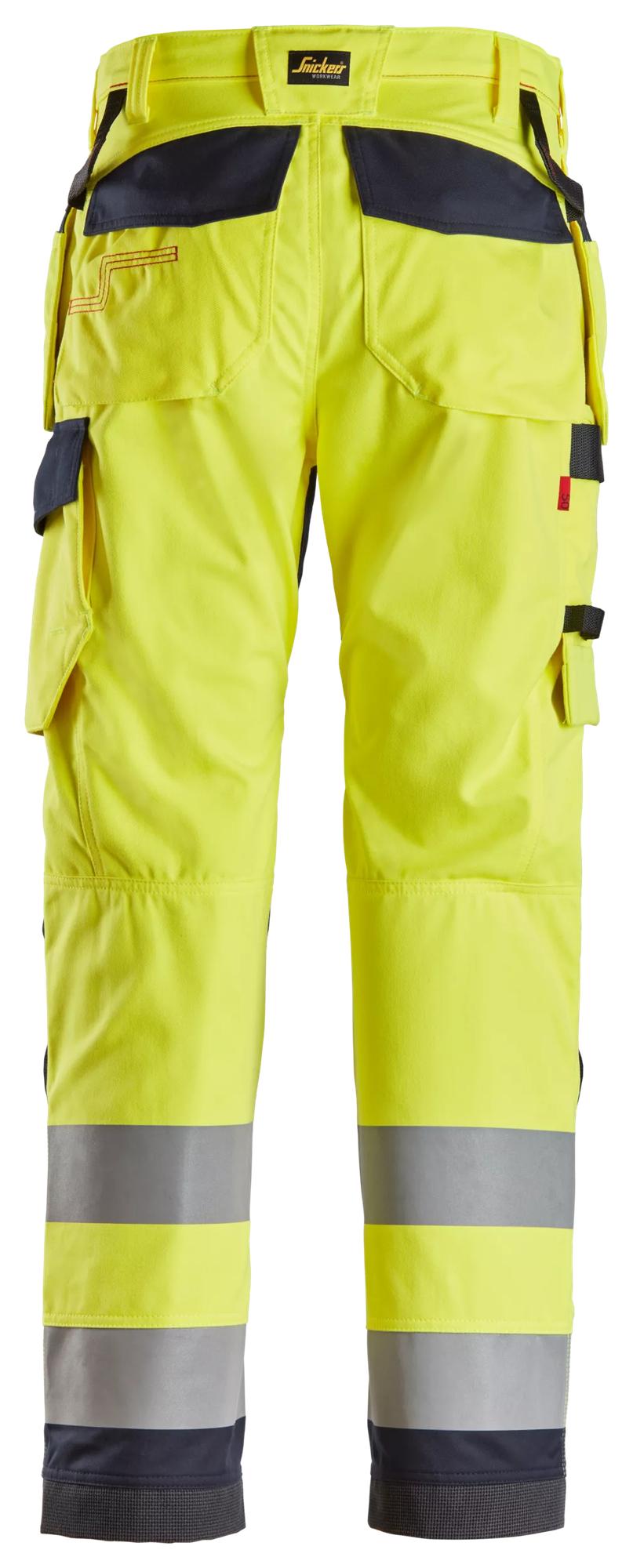 Snickers Workwear 6260 ProtecWork, Work Trousers Holster Pockets, High-Vis Class 2 in Hi-Vis Yellow/Navy, back view