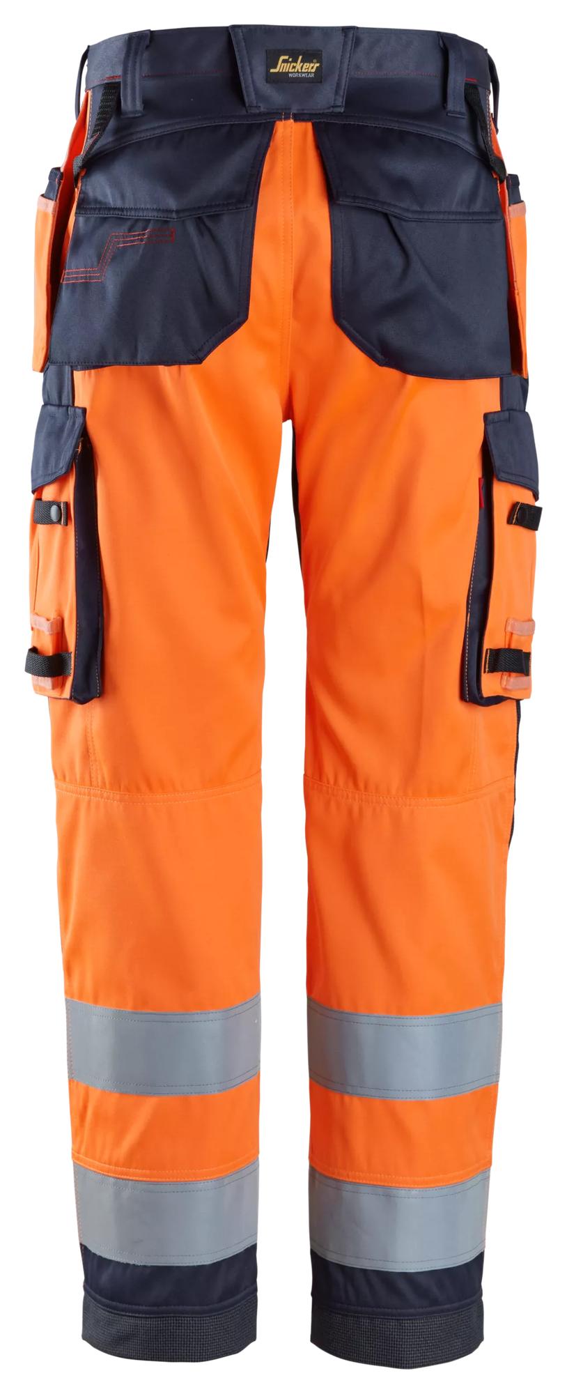 Snickers Workwear 6266 ProtecWork, Work Trousers Holster Pockets, High-Vis Class 2 in Hi-Vis Orange/Navy, back view