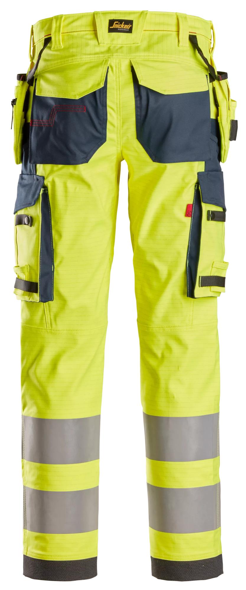 Snickers Workwear 6268 ProtecWork, Stretch Work Trousers Holster Pockets, High-Vis Class 2 in Hi-Vis Yellow/Navy, back view