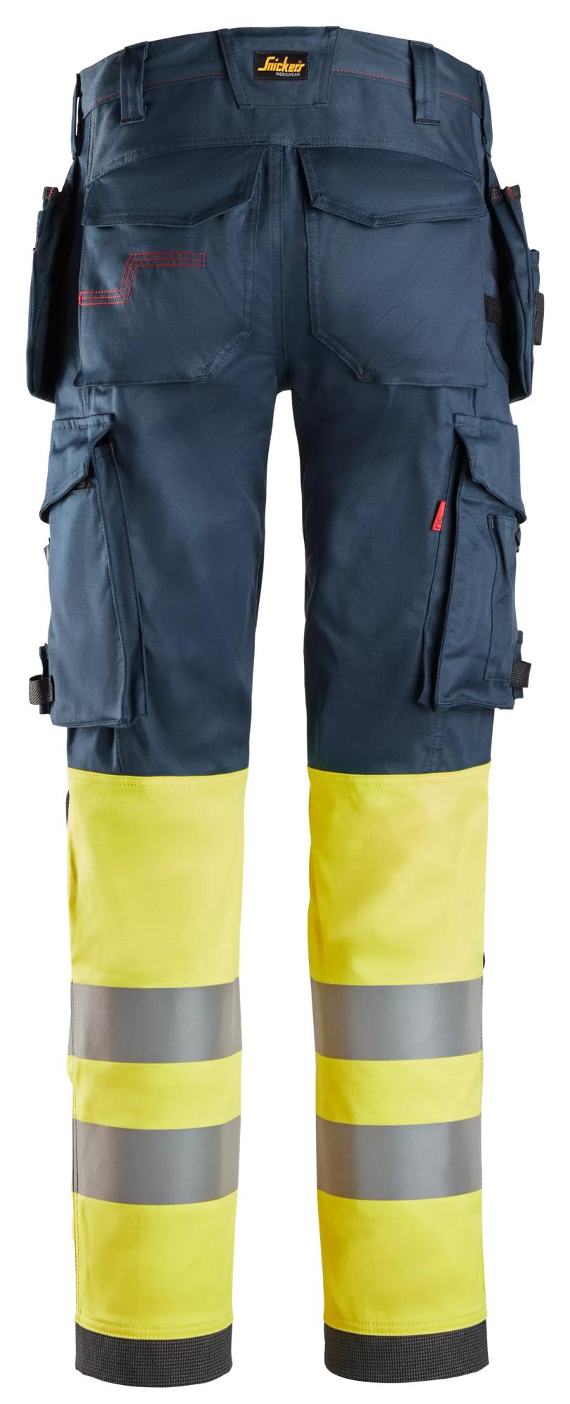 Snickers Workwear 6274 ProtecWork, Stretch Work Trousers Holster Pockets, High-Vis Class 1 in Navy/Hi-Vis Yellow, back view