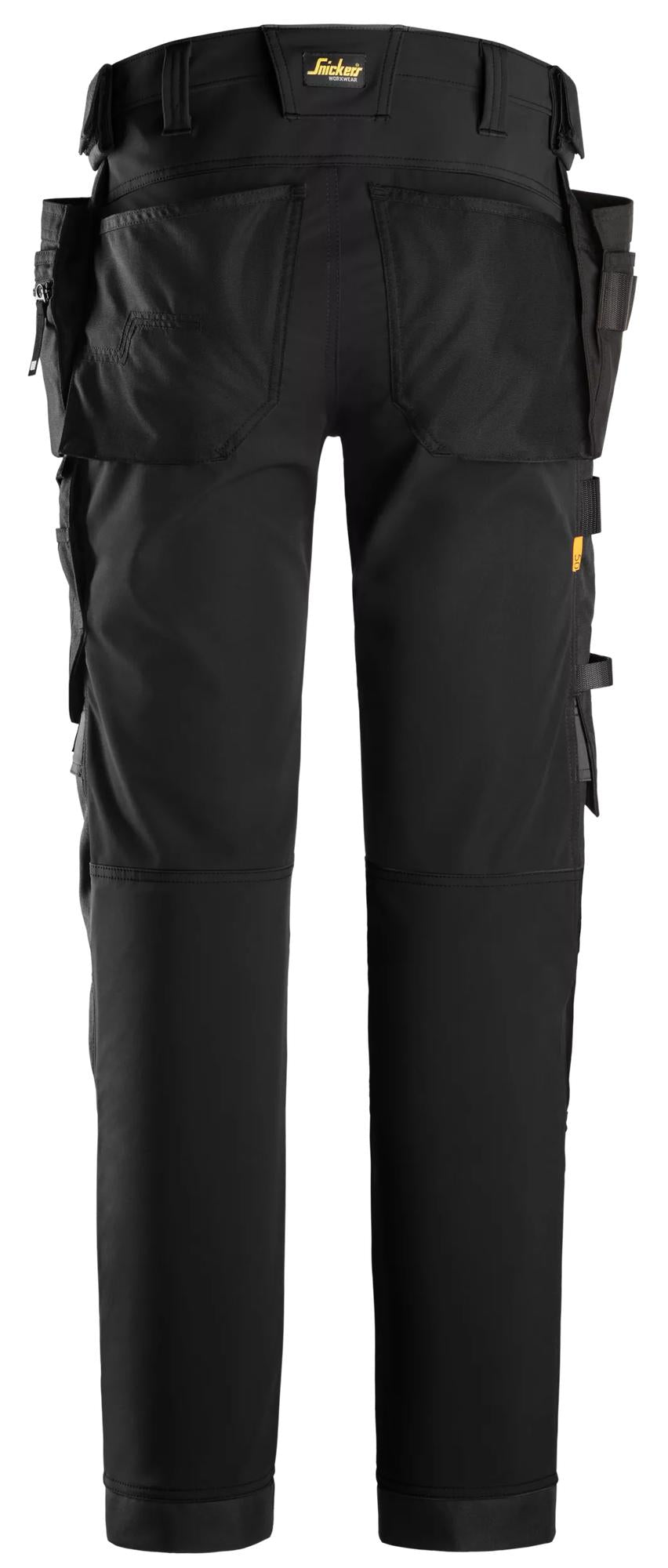 Snickers Workwear 6275 AllroundWork, 4-way Stretch Trousers Holster Pockets in Black/Black, back view