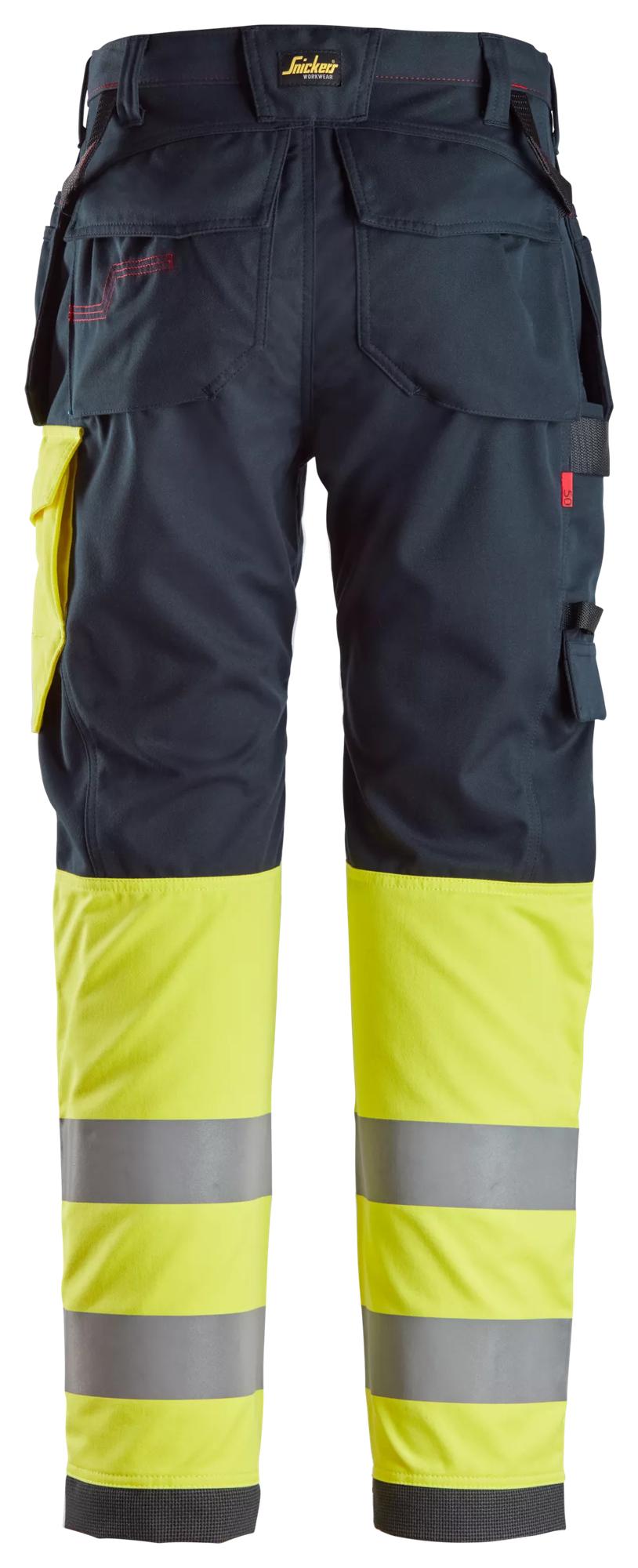 Snickers Workwear 6276 ProtecWork, Work Trousers Holster Pockets, High-Vis Class 1 in Navy/Hi-Vis Yellow, back view