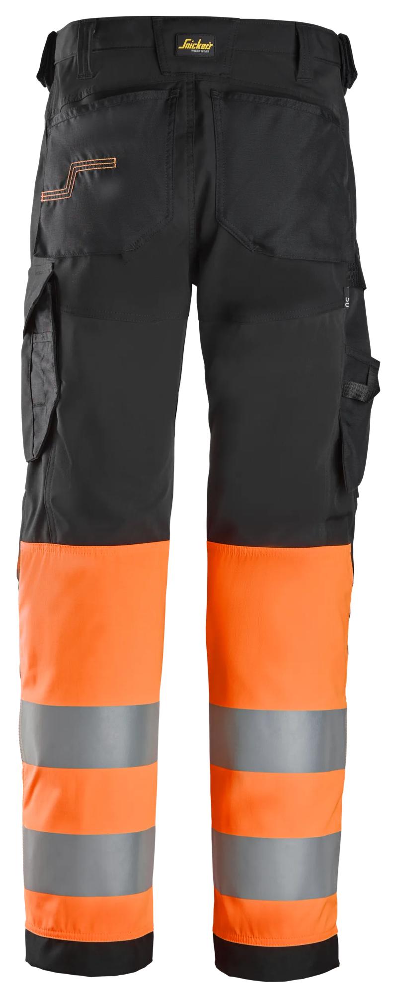 Snickers Workwear 6339 High-Vis Class 1, Trousers in Black/Hi-Vis Orange, back view