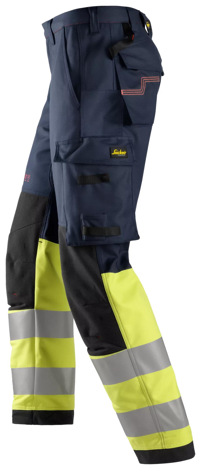 Snickers Workwear 6363 ProtecWork, Work Trousers, High-Vis Class 1 Navy/High vis yellow side view