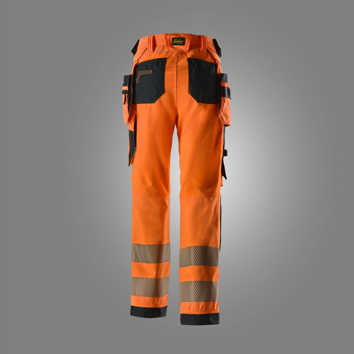 Snickers Workwear 6732 High-Vis Class 1/2, Stretch Women’s Trousers Detachable Holster Pockets in Hi-Vis Orange/Black, back view