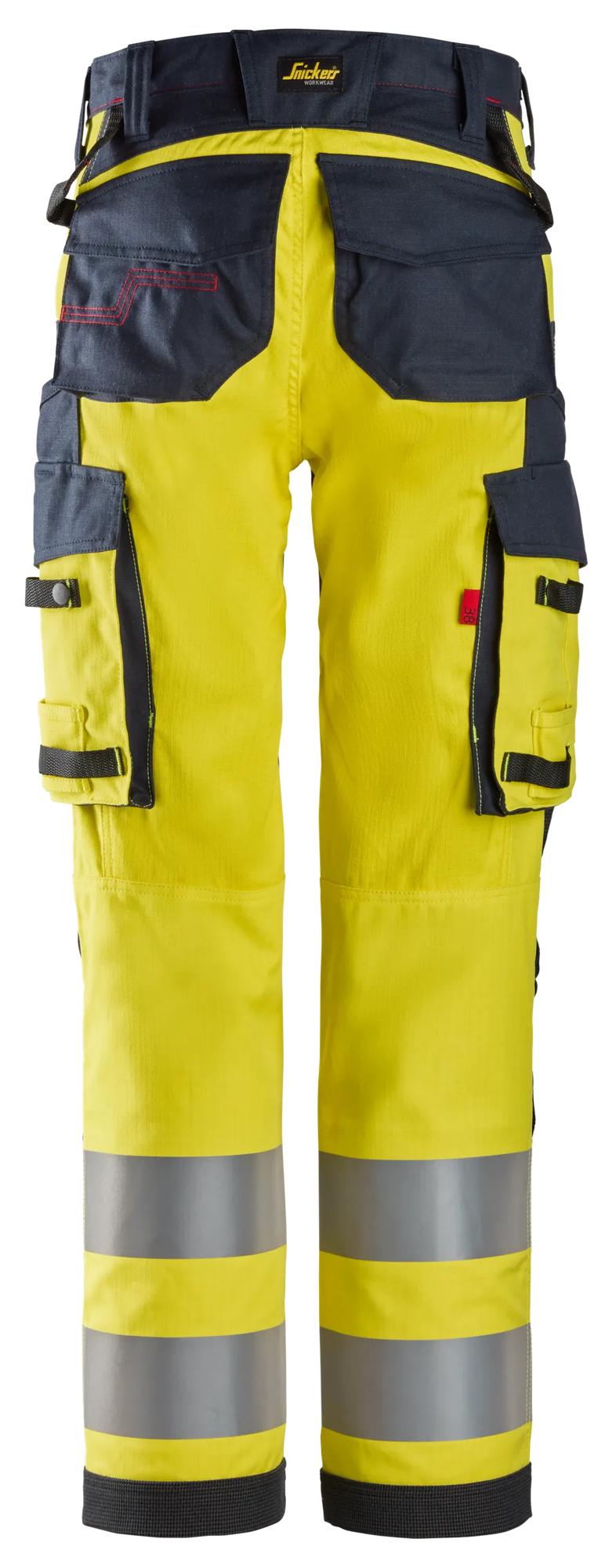 Snickers Workwear 6760 ProtecWork, Women's Trouser, High-Vis Class 2 in Hi-Vis Yellow/Navy, back view