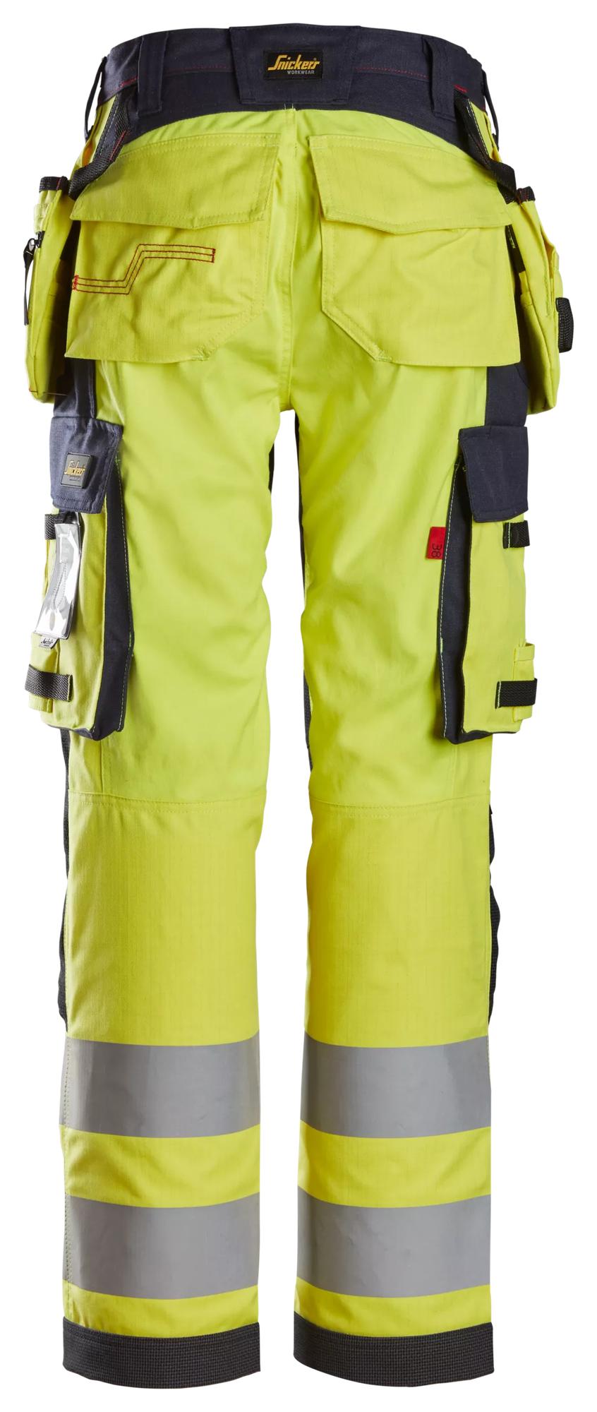 Snickers Workwear 6797 ProtecWork, Women's Trousers Holster Pockets, High-Vis Class 2 in Hi-Vis Yellow/Navy, back view