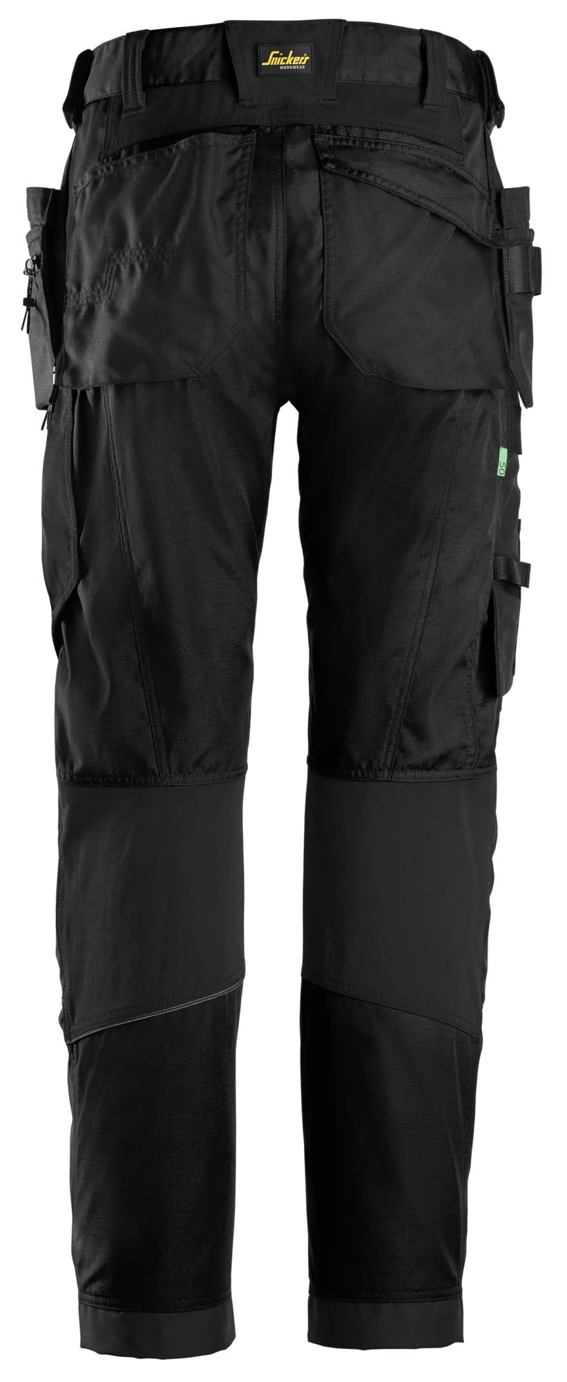 Snickers Workwear 6902 FlexiWork, Work Trousers+ Holster Pockets in Black/Black, back view