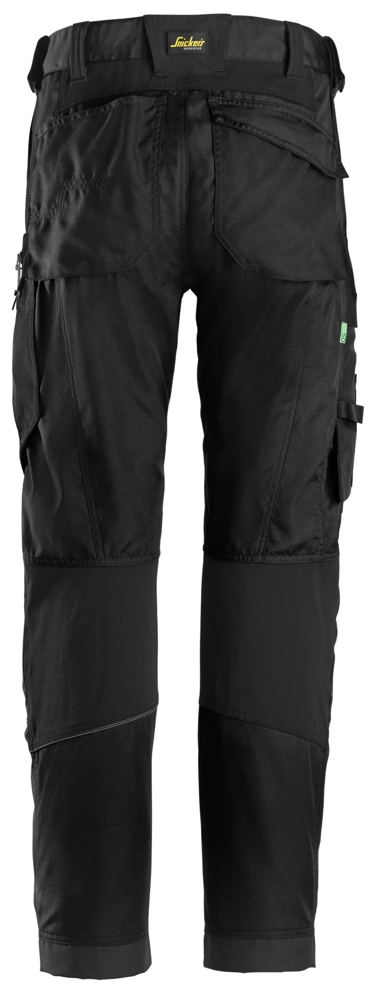 Snickers Workwear 6903 FlexiWork, Work Trousers+ in Black/Black, back view