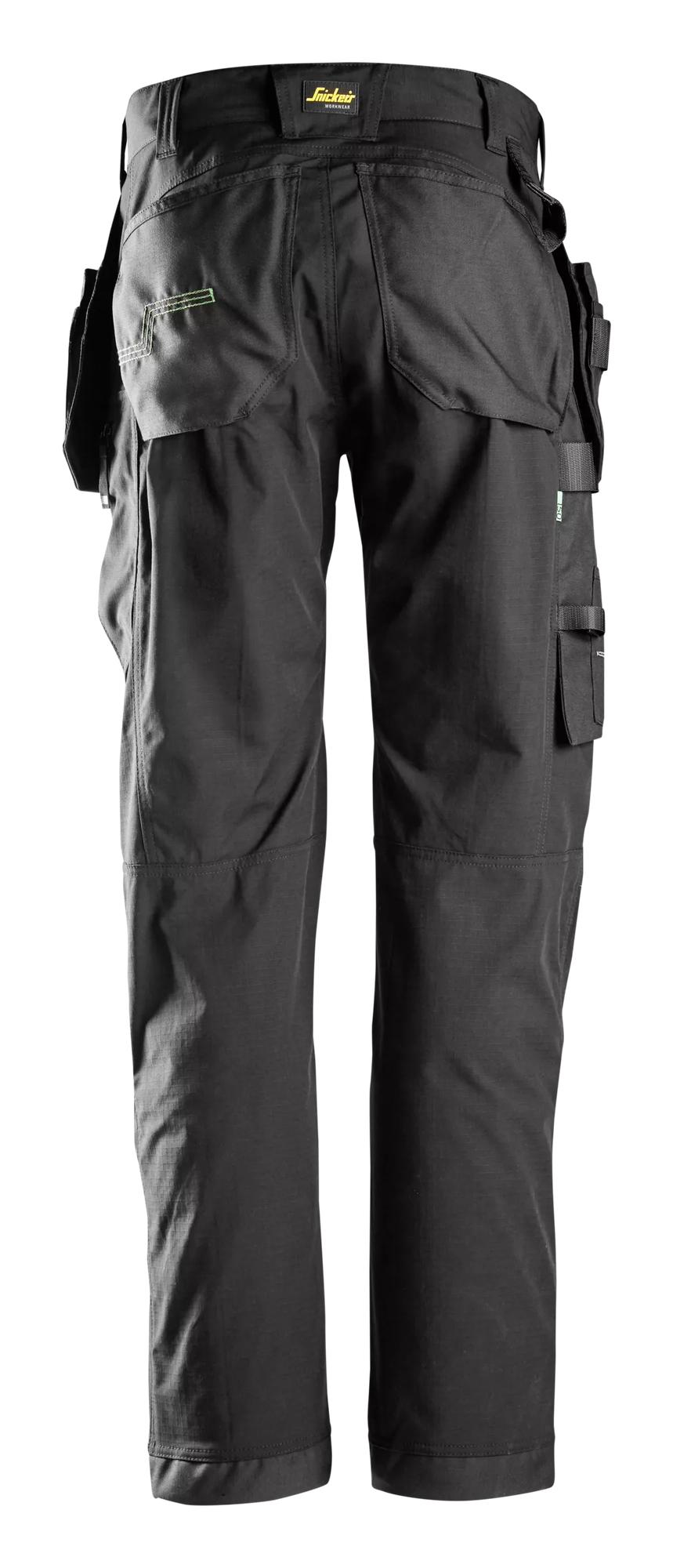 Snickers Workwear 6923 FlexiWork, Floorlayer Trousers+ Holster Pockets in Black/Black, back view