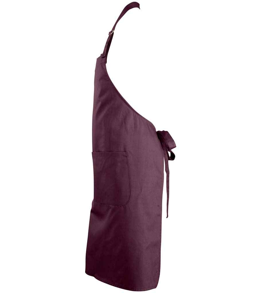 SOL'S Gala Long Bib Apron in Burgundy, side view