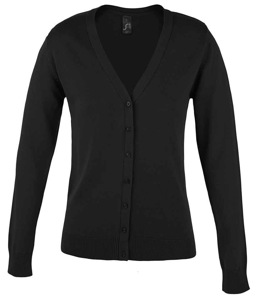 SOL'S Ladies Golden Cotton Acrylic V Neck Cardigan in Black, front view