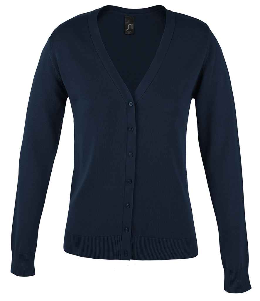 SOL'S Ladies Golden Cotton Acrylic V Neck Cardigan in Navy, front view