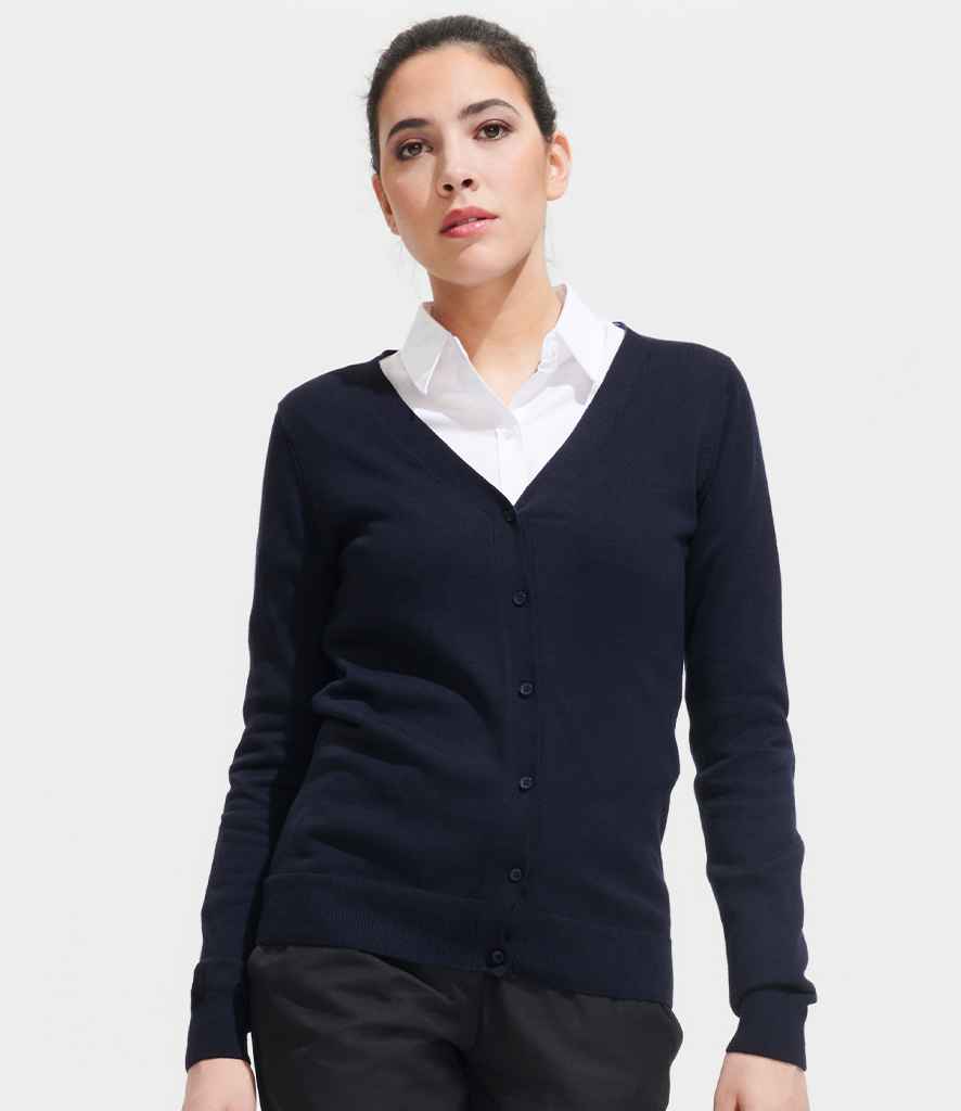 SOL'S Ladies Golden Cotton Acrylic V Neck Cardigan in Navy