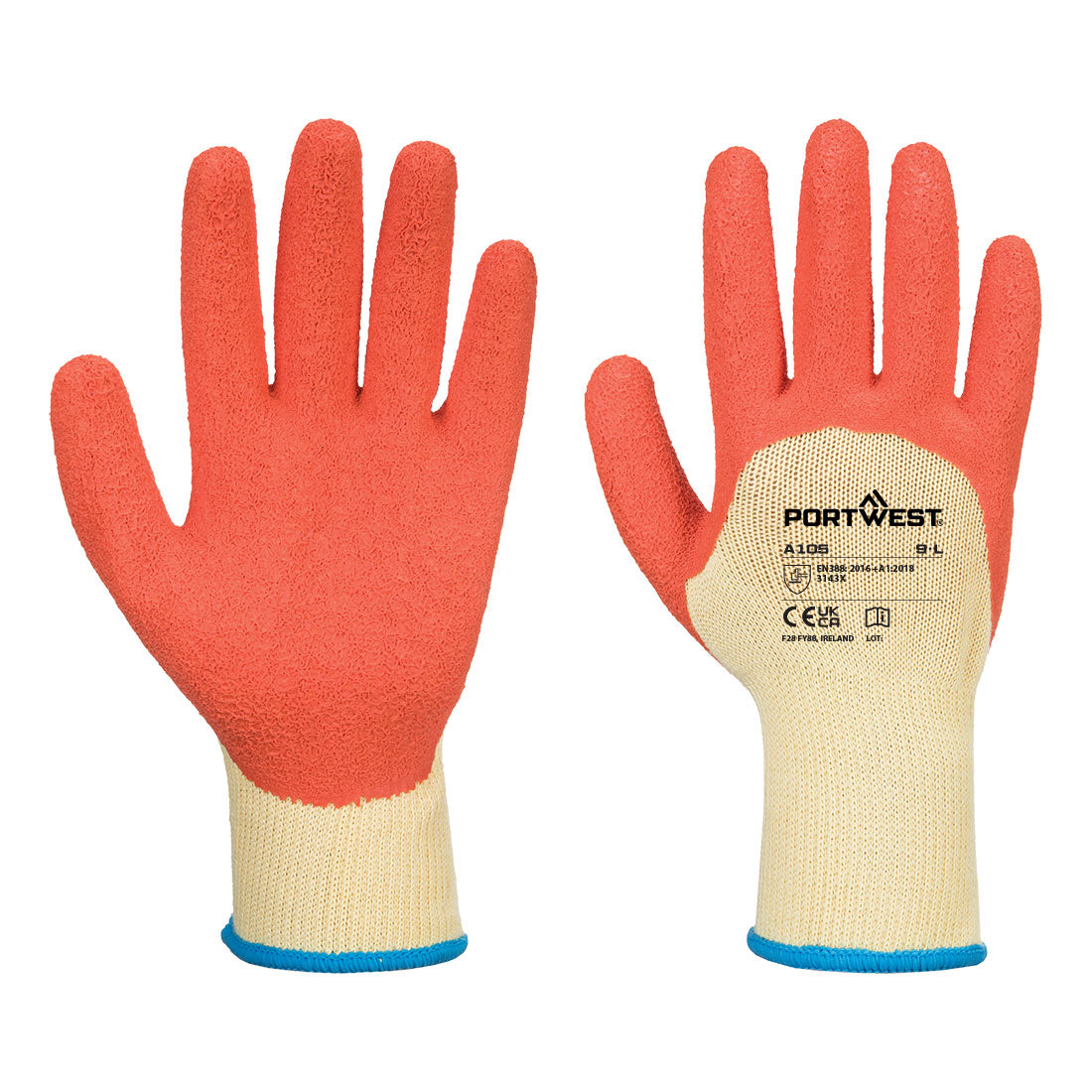 Portwest Grip 10 Latex 3/4 Dipped Glove in Yellow/Orange, main product image