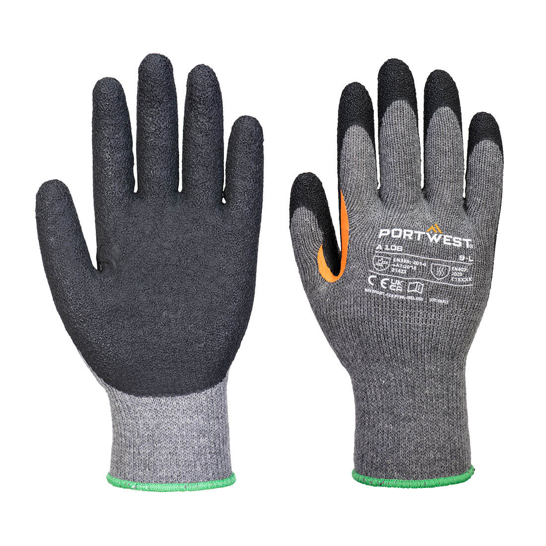 Portwest Grip 10 Latex Reinforced Thumb Glove (Pk 12) in Grey/Black, main product image