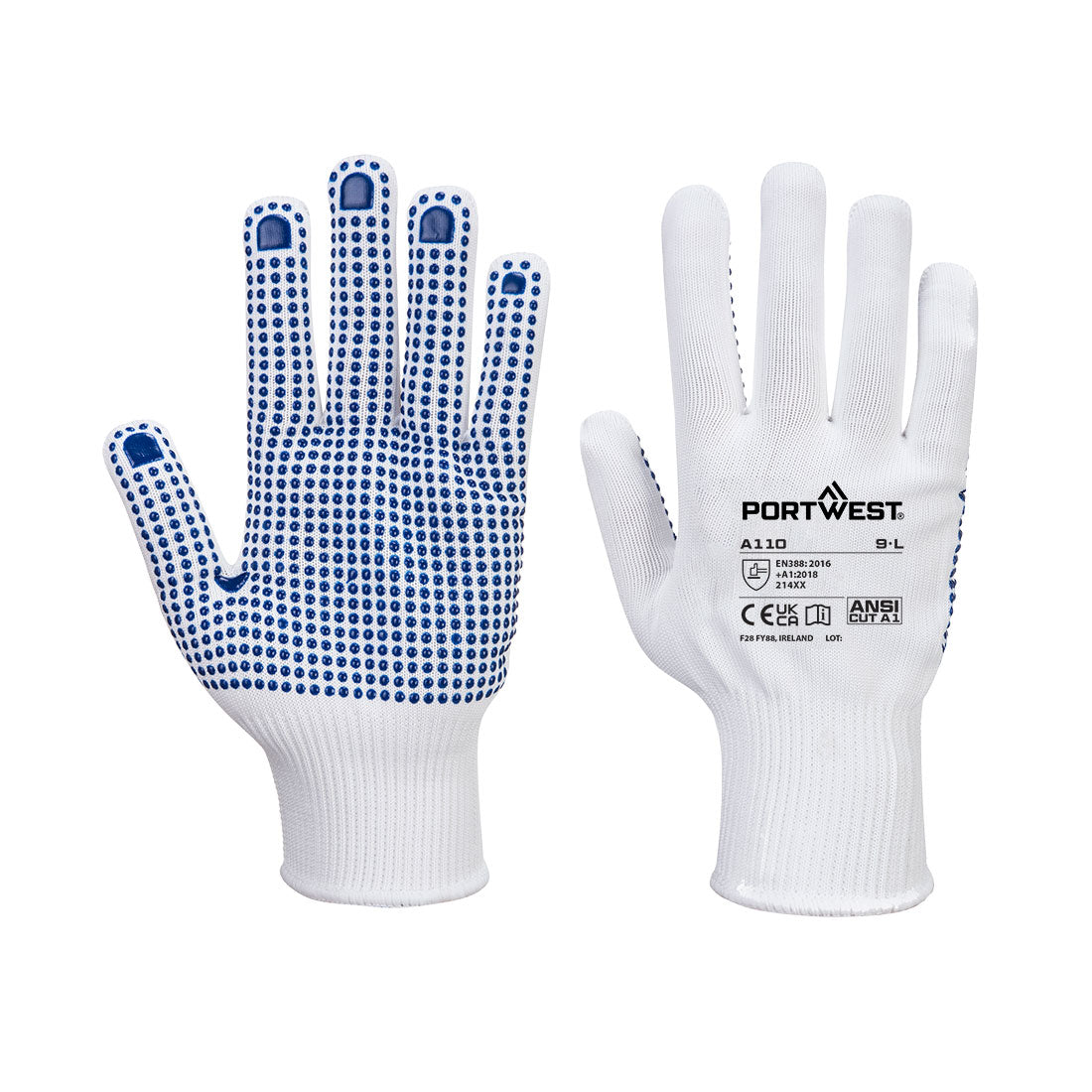 Portwest Grip 13 PVC Dotted Glove in White/Blue, image 2