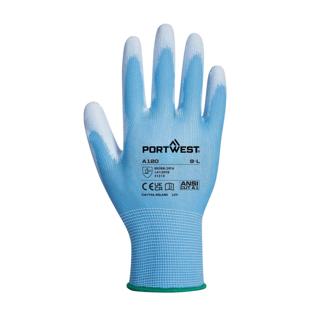 Portwest A120 Grip 13 PU Palm Glove in Blue, back view