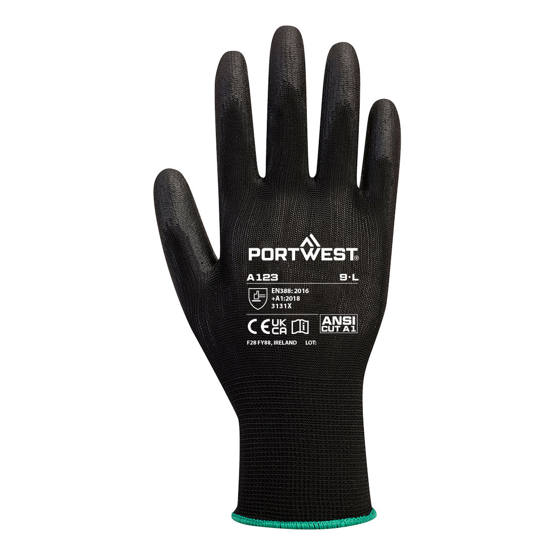 Portwest A123 Grip 13 PU Latex Free Glove (144 pairs) in Black, back view