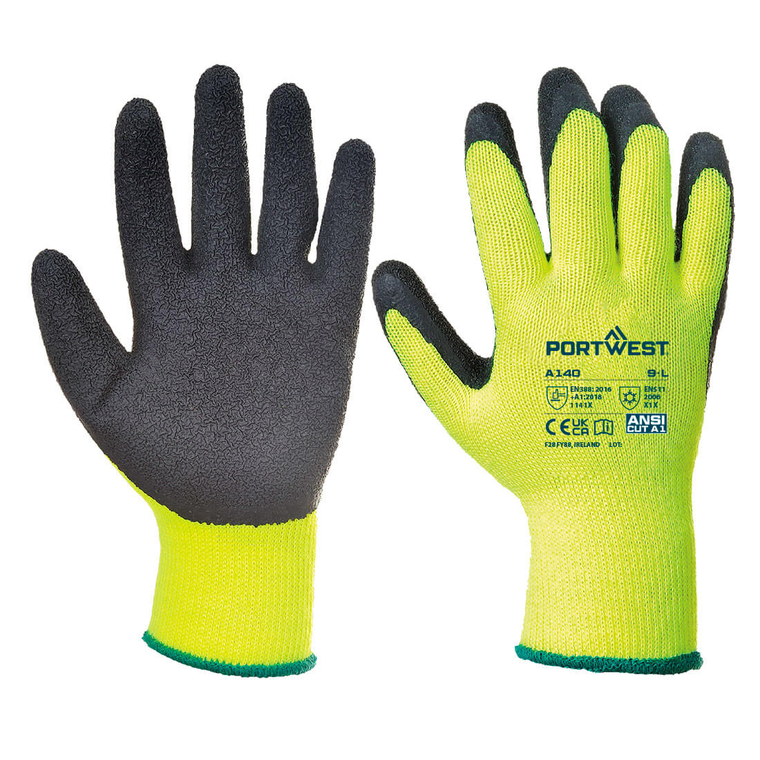 Portwest Cold 10 Latex Crinkle Glove in Black, main product image