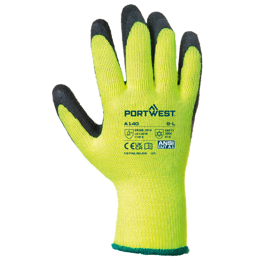 Portwest A140 Cold 10 Latex Crinkle Glove in Black, back view