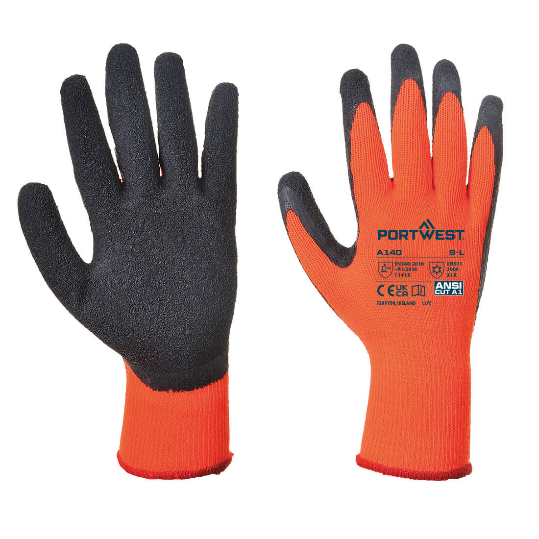 Portwest Cold 10 Latex Crinkle Glove in Orange/Black, image 2