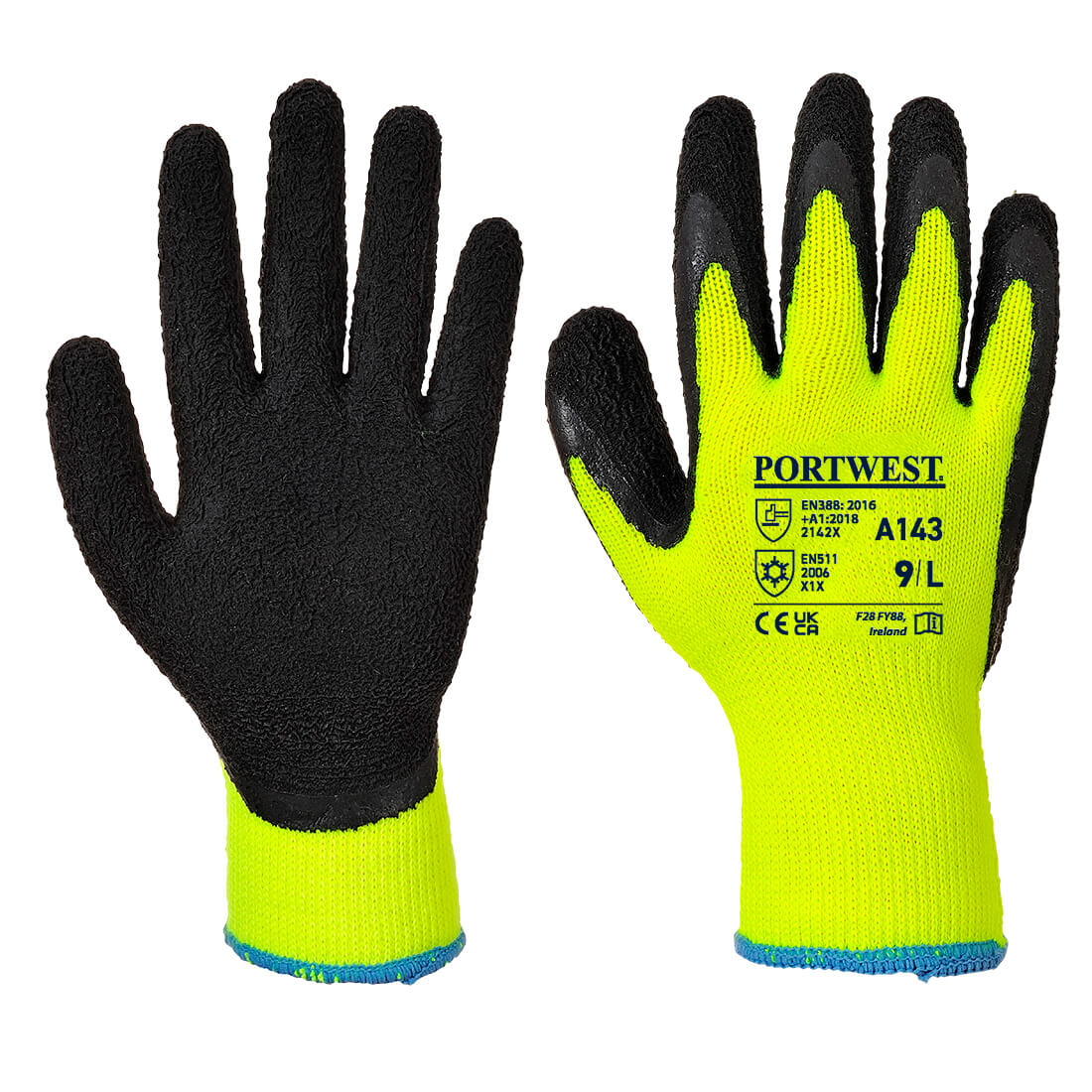 Portwest Cold 10 Latex Foam Glove in Yellow/Black, main product image
