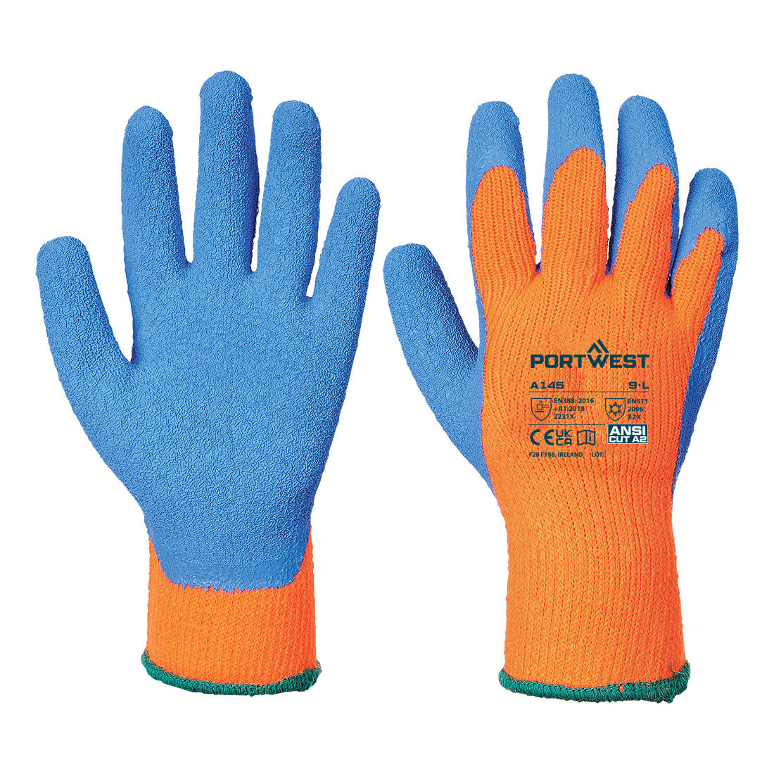 Portwest Cold 7 Latex Crinkle Glove in Orange/Blue, main product image