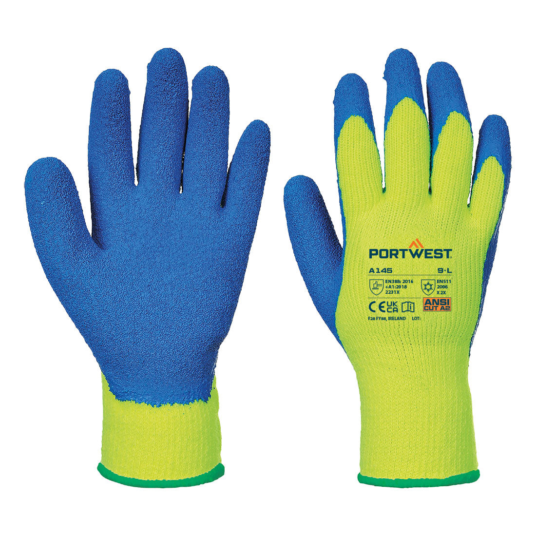 Portwest Cold 7 Latex Crinkle Glove in Yellow/Blue, image 2