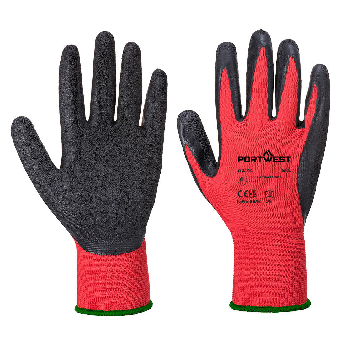 Portwest Grip 13 Latex Crinkle Glove in Red/Black, main product image