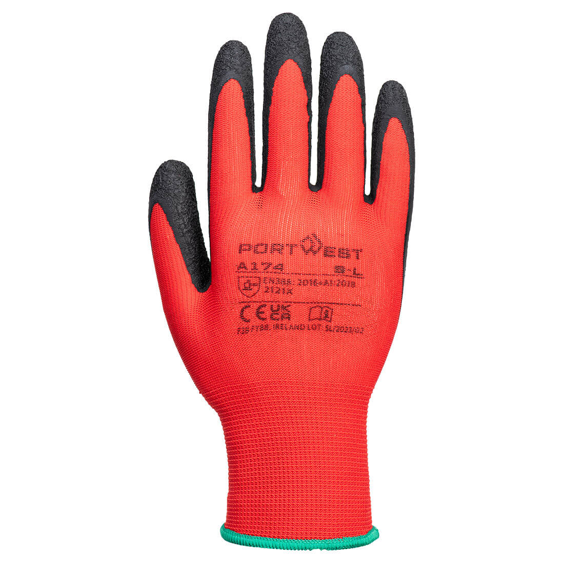 Portwest A174 Grip 13 Latex Crinkle Glove in Red/Black, back view
