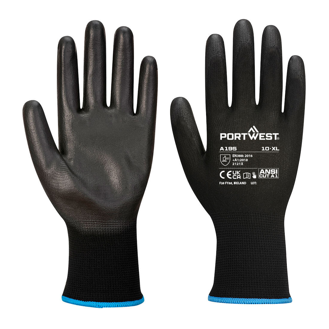 Portwest Grip 13 PU Touchscreen Glove in Black, main product image
